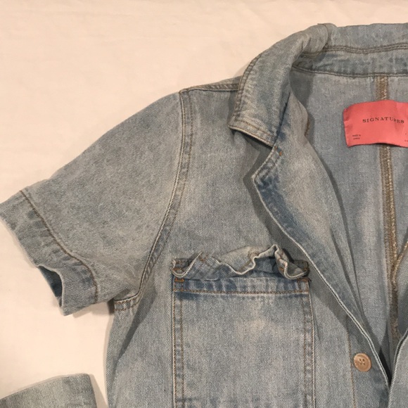 Dressed In LALA “Willa Denim Jumpsuit” Short Sleeve Pockets S/M - Picture 4 of 16